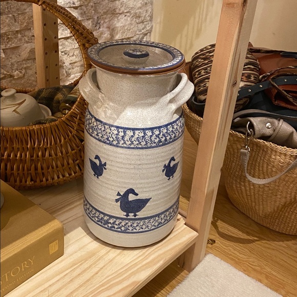 Mother Goose Stoneware Crock | Handmade Montana | Lidded Vessel | Brass Spigot - Picture 3 of 4